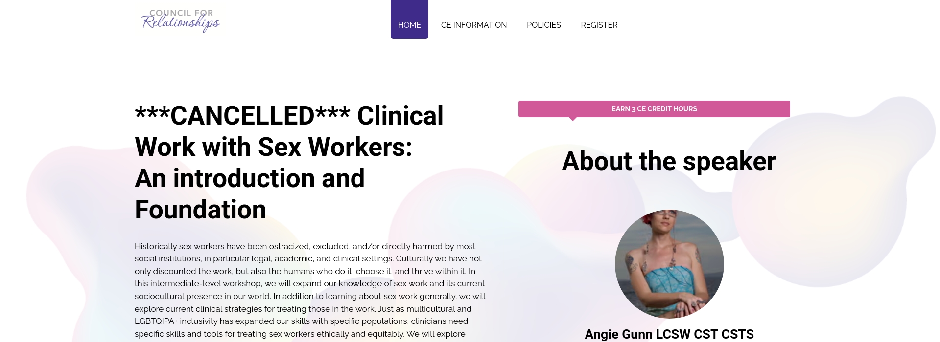 ***CANCELLED*** Clinical Work with Sex Workers: An introduction and